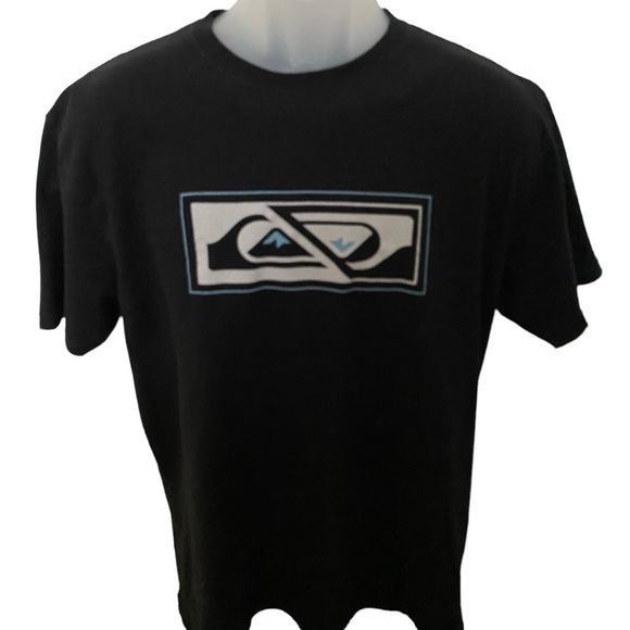QUIKSILVER Black w/ Blue Logo Surf Tee Shirt Men L Large - Picture 1 of 5
